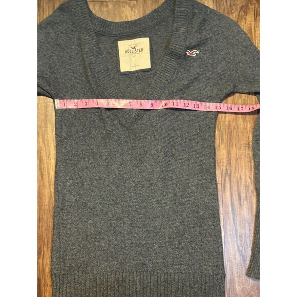 Hollister Y2K Gray knit Ribbed Trim V Neck Sweater Cotton Rabbit Hair 90s sz L - Picture 3 of 8